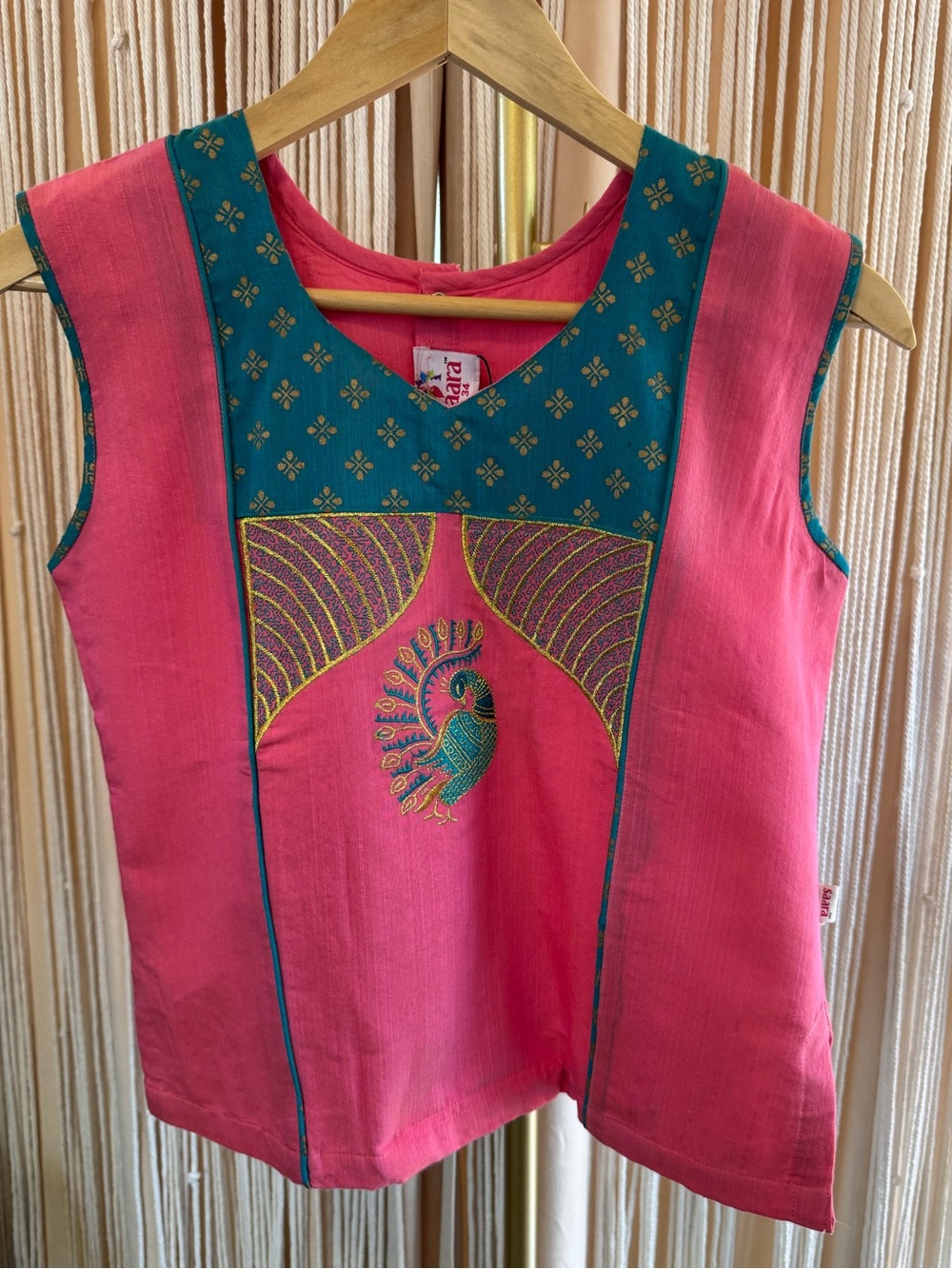 Kid Saara Pattu Pavadai Sattai Choli top Mayil Peacock Rani pink teal size 34 12 - Picture 4 of 15